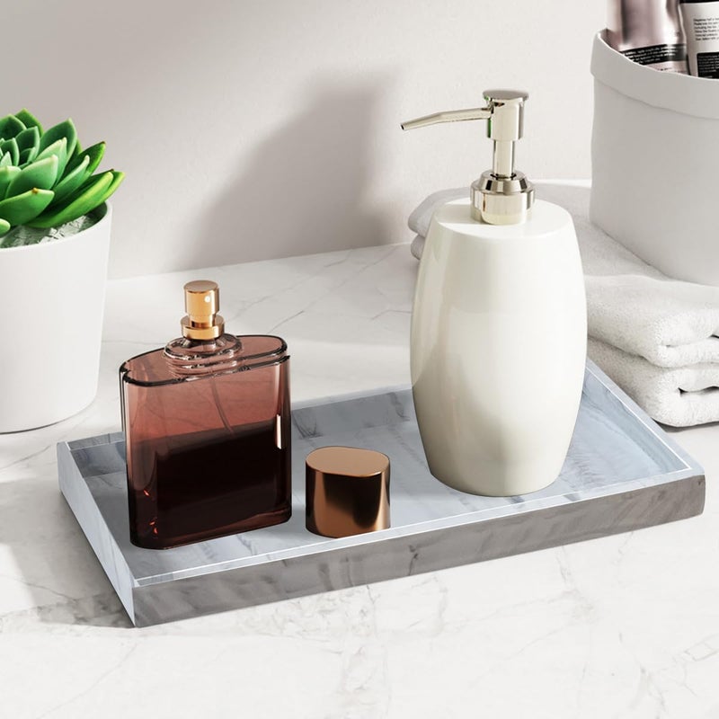 BasedFloor 2PCS(7.87” L and 11.8” L) Silicone Soap Dispenser Tray, Kitchen soap Caddy countertop, Toilet, Tray for Scrubber, Lotion Bottles, Perfume, Jewelry, Candle, Key Trinket Ring-White Marble - Image 5